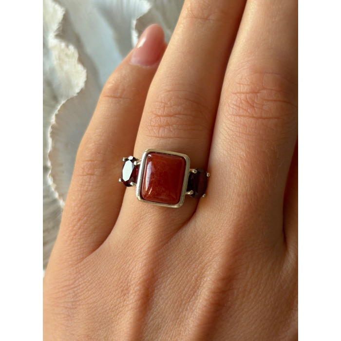 925 Sterling Silver Carnelian & Garnet Ring Size 7