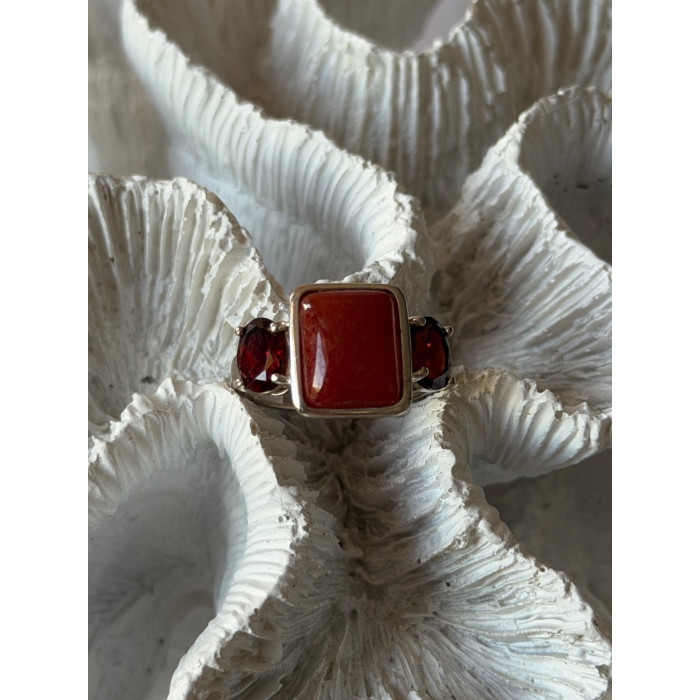 925 Sterling Silver Carnelian & Garnet Ring Size 7