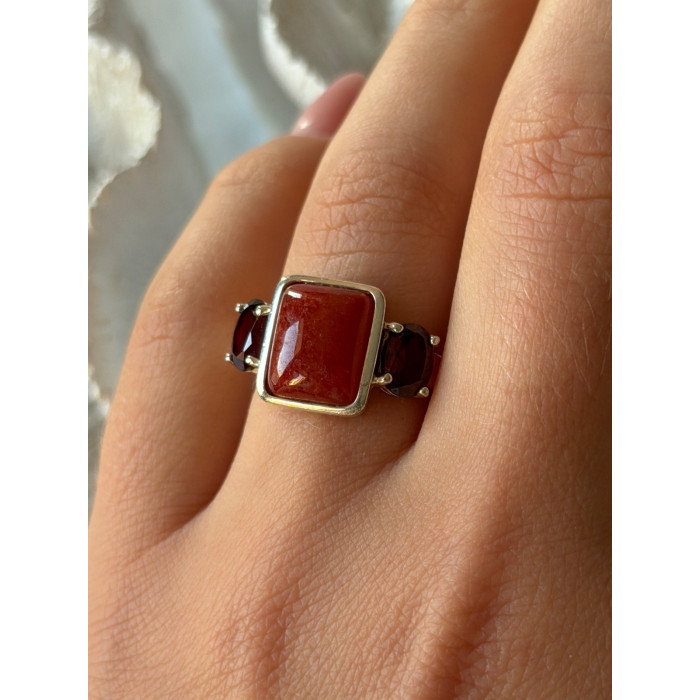 925 Sterling Silver Carnelian & Garnet Ring Size 7