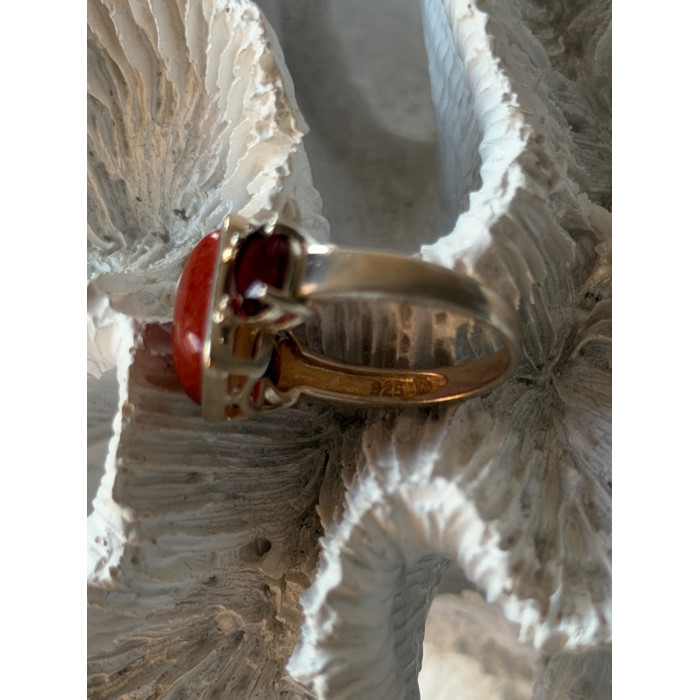 925 Sterling Silver Carnelian & Garnet Ring Size 7