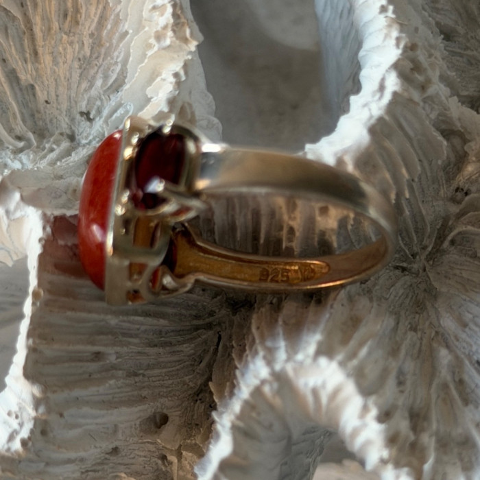 925 Sterling Silver Carnelian & Garnet Ring Size 7
