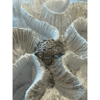 Open Leaf Design 925 Sterling Silver Diamond Ring Size 8