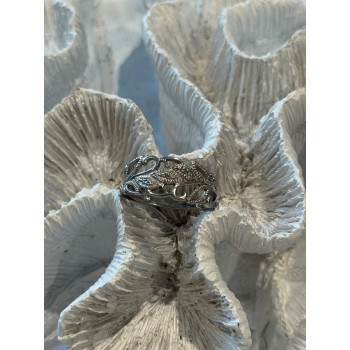 Open Leaf Design 925 Sterling Silver Diamond Ring Size 8