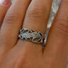 Open Leaf Design 925 Sterling Silver Diamond Ring Size 8