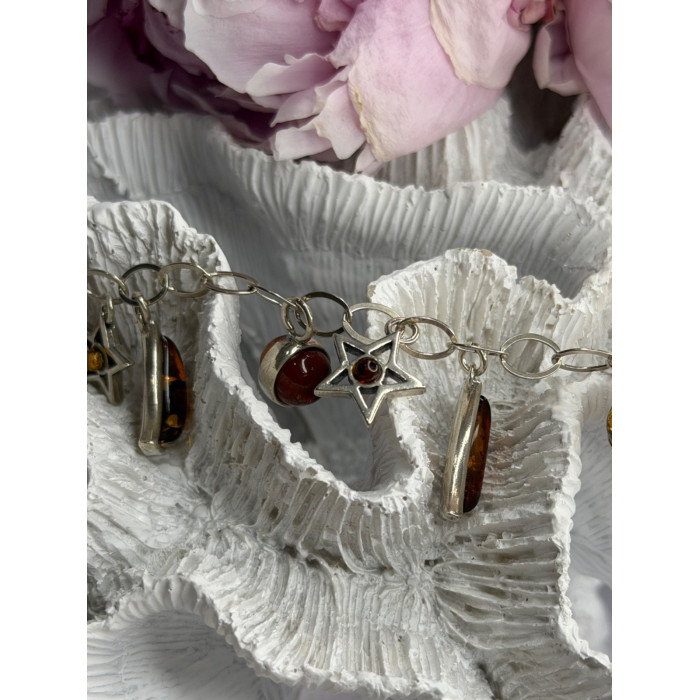 Starry Sky 925 Sterling Silver Amber Bracelet Length 7.5
