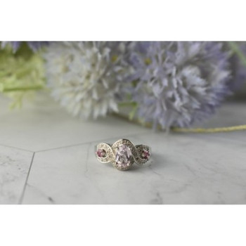 925 Sterling Silver Morganite, Rubellite and Quartz Ring Size 5.5
