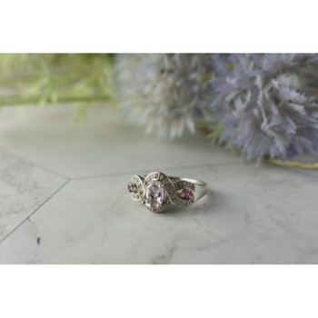 925 Sterling Silver Morganite, Rubellite and Quartz Ring Size 5.5