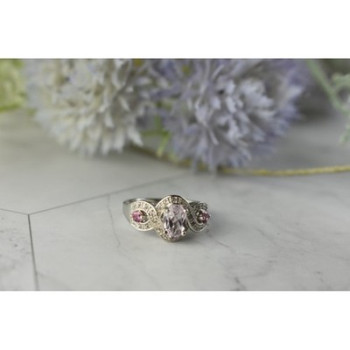 925 Sterling Silver Morganite, Rubellite and Quartz Ring Size 5.5