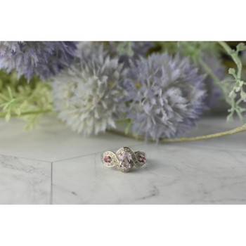 925 Sterling Silver Morganite, Rubellite and Quartz Ring Size 5.5