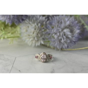 925 Sterling Silver Morganite, Rubellite and Quartz Ring Size 5.5