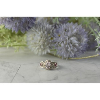 925 Sterling Silver Morganite, Rubellite and Quartz Ring Size 5.5