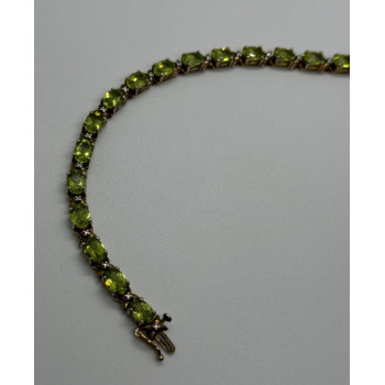 925 Sterling Silver Gold Plated Peridot & Diamonds Bracelet 7.5 in