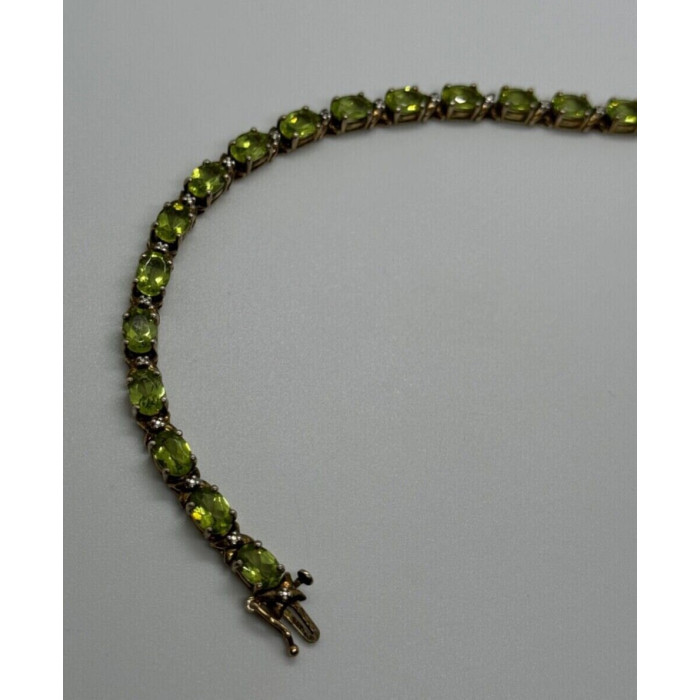 925 Sterling Silver Gold Plated Peridot & Diamonds Bracelet 7.5 in