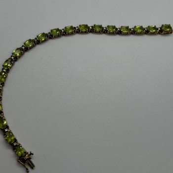 925 Sterling Silver Gold Plated Peridot & Diamonds Bracelet 7.5 in