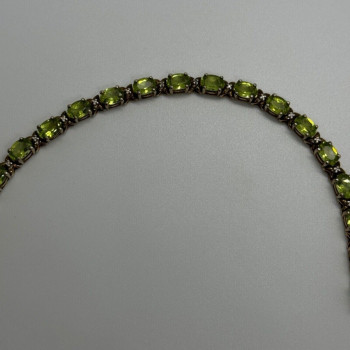 925 Sterling Silver Gold Plated Peridot & Diamonds Bracelet 7.5 in