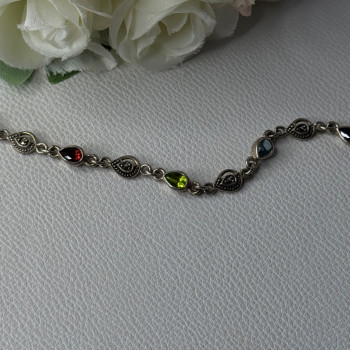 925 Sterling Silver Amethyst Citrine Garnet Peridot Topaz Bracelet Length 7.5 In