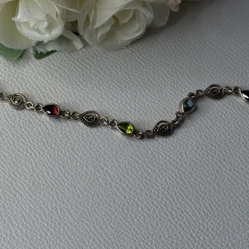 925 Sterling Silver Amethyst Citrine Garnet Peridot Topaz Bracelet Length 7.5 In
