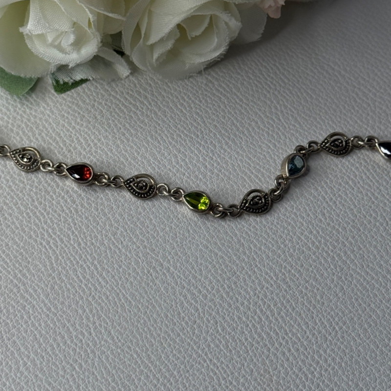 925 Sterling Silver Amethyst Citrine Garnet Peridot Topaz Bracelet Length 7.5 In