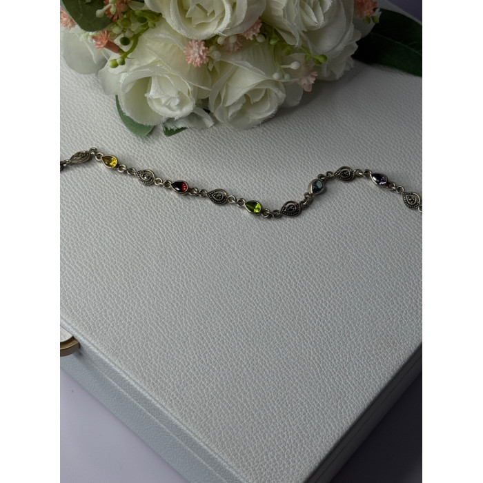 925 Sterling Silver Amethyst Citrine Garnet Peridot Topaz Bracelet Length 7.5 In