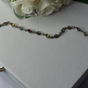 925 Sterling Silver Amethyst Citrine Garnet Peridot Topaz Bracelet Length 7.5 In