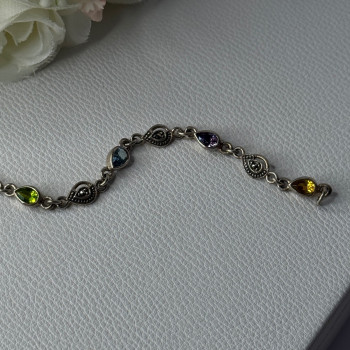 925 Sterling Silver Amethyst Citrine Garnet Peridot Topaz Bracelet Length 7.5 In