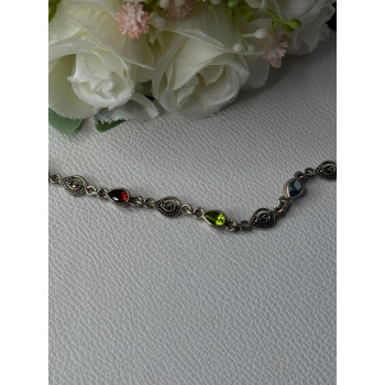 925 Sterling Silver Amethyst Citrine Garnet Peridot Topaz Bracelet Length 7.5 In