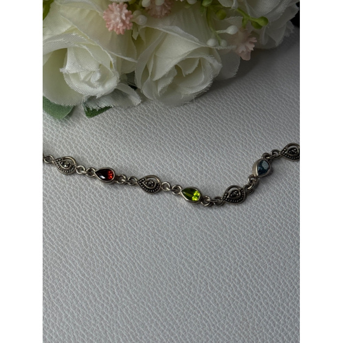 925 Sterling Silver Amethyst Citrine Garnet Peridot Topaz Bracelet Length 7.5 In