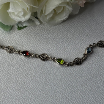 925 Sterling Silver Amethyst Citrine Garnet Peridot Topaz Bracelet Length 7.5 In