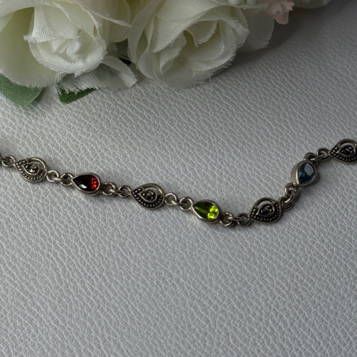 925 Sterling Silver Amethyst Citrine Garnet Peridot Topaz Bracelet Length 7.5 In
