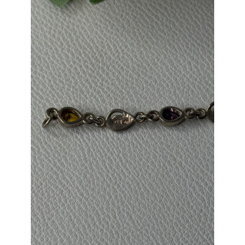 925 Sterling Silver Amethyst Citrine Garnet Peridot Topaz Bracelet Length 7.5 In