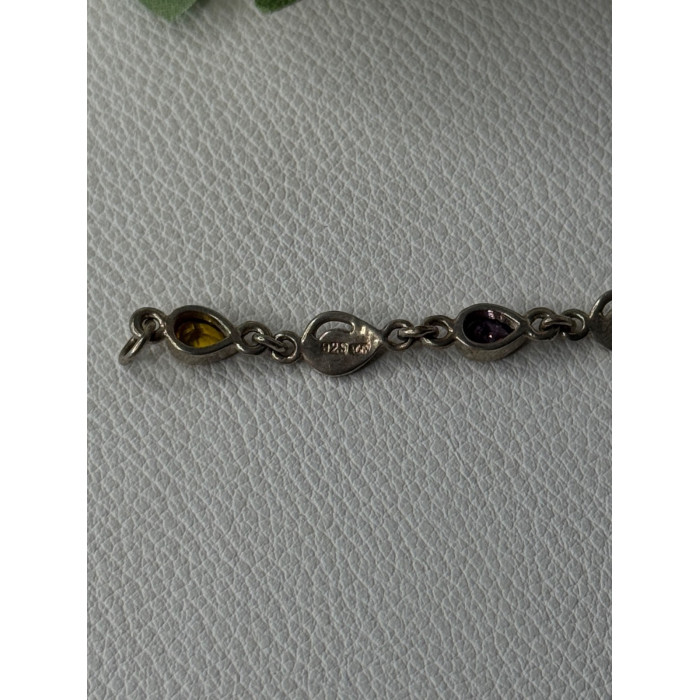 925 Sterling Silver Amethyst Citrine Garnet Peridot Topaz Bracelet Length 7.5 In