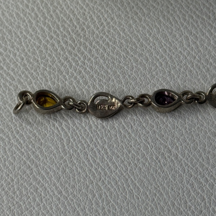 925 Sterling Silver Amethyst Citrine Garnet Peridot Topaz Bracelet Length 7.5 In