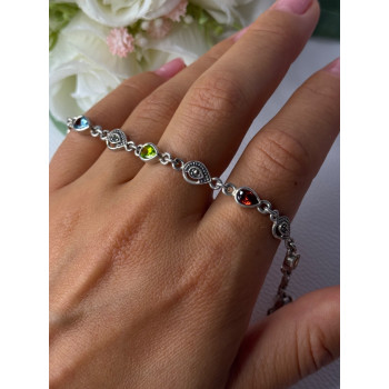 925 Sterling Silver Amethyst Citrine Garnet Peridot Topaz Bracelet Length 7.5 In