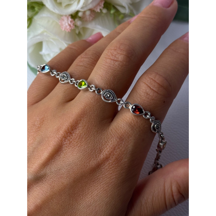 925 Sterling Silver Amethyst Citrine Garnet Peridot Topaz Bracelet Length 7.5 In