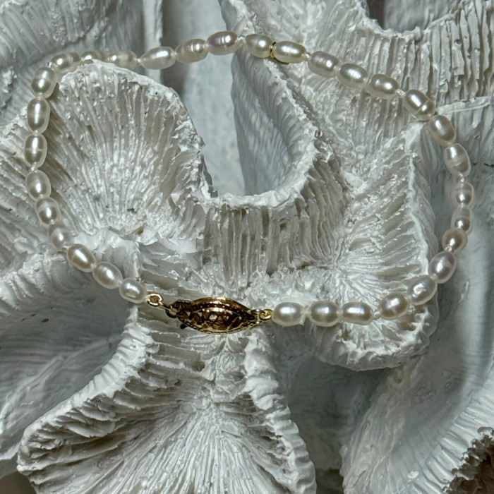 18K YELLOW GOLD BRACELET FRESHWATER PEARLS SIZE 7.5