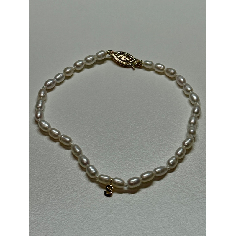 14K YELLOW GOLD BRACELET FRESHWATER PEARLS SIZE 7