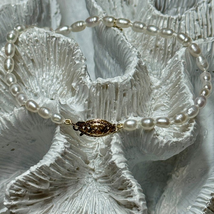 14K YELLOW GOLD BRACELET FRESHWATER PEARLS SIZE 7