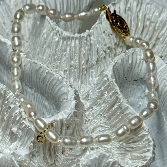 14K YELLOW GOLD BRACELET FRESHWATER PEARLS SIZE 7