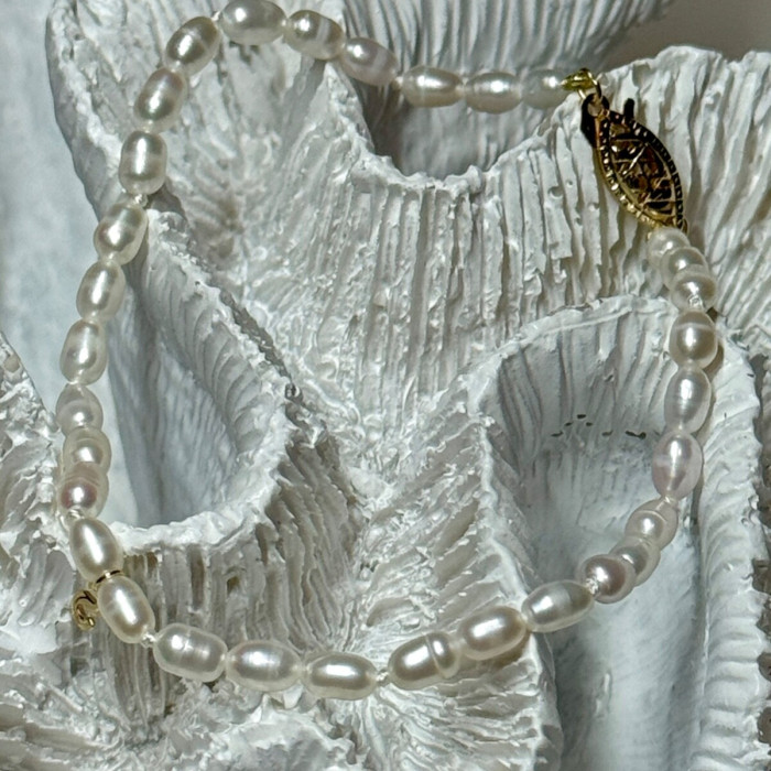 14K YELLOW GOLD BRACELET FRESHWATER PEARLS SIZE 7
