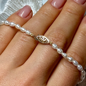 14K YELLOW GOLD BRACELET FRESHWATER PEARLS SIZE 7