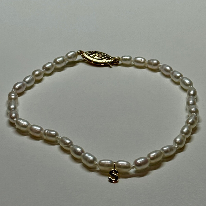 14K YELLOW GOLD BRACELET FRESHWATER PEARLS SIZE 7