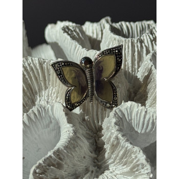 925 Sterling Silver Enamel Marcasite Butterfly Pendant