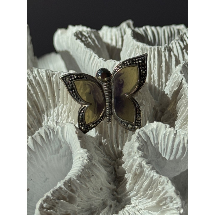 925 Sterling Silver Enamel Marcasite Butterfly Pendant