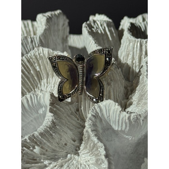 925 Sterling Silver Enamel Marcasite Butterfly Pendant