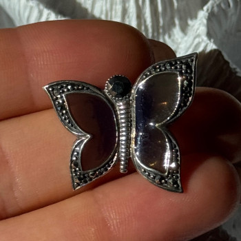 925 Sterling Silver Enamel Marcasite Butterfly Pendant