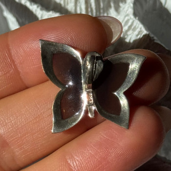 925 Sterling Silver Enamel Marcasite Butterfly Pendant