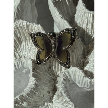 925 Sterling Silver Enamel Marcasite Butterfly Pendant