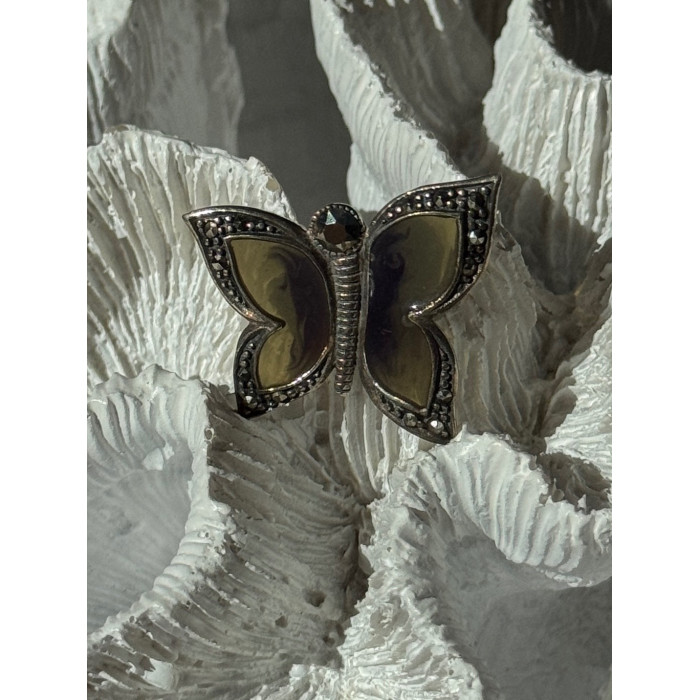 925 Sterling Silver Enamel Marcasite Butterfly Pendant