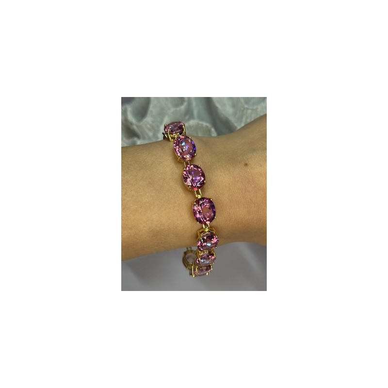 925 Sterling Silver Gold Plated Pink Mystic Topaz Bracelet Length 8.5 Inch