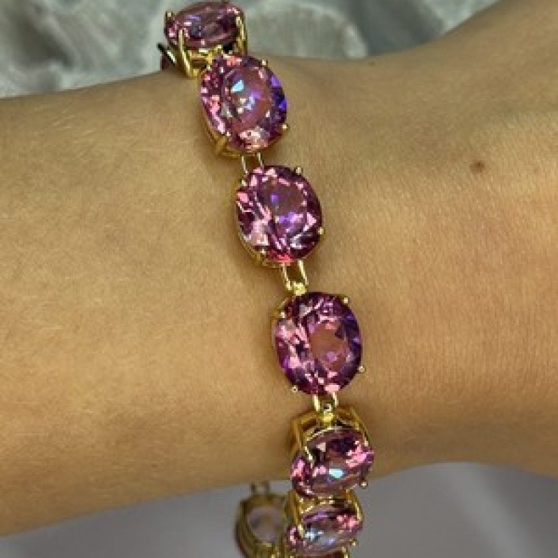 925 Sterling Silver Gold Plated Pink Mystic Topaz Bracelet Length 8.5 Inch